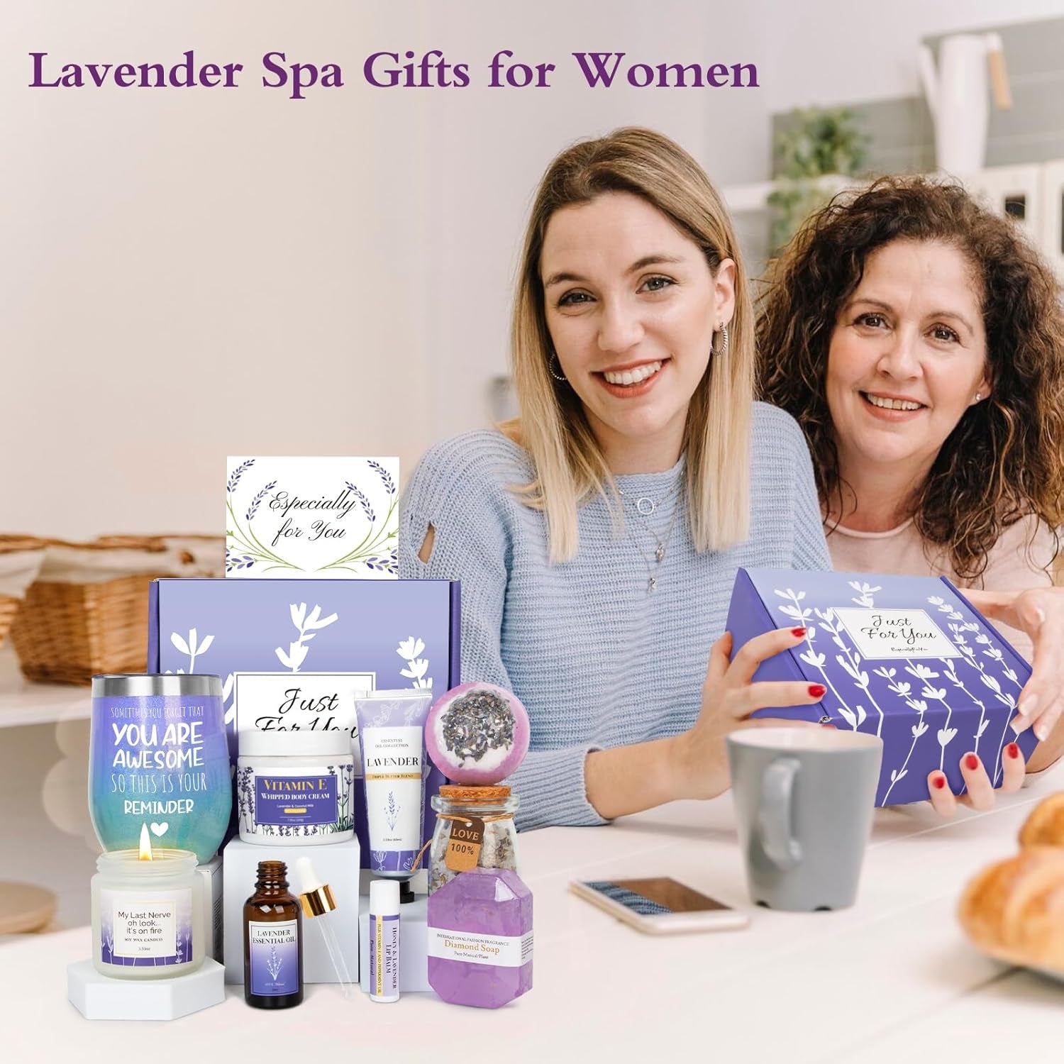 Lavender Gifts for Women - Care Package Relaxing Gifts - Lavender Spa Gifts Set, Self Care Gift for Women, Gift Baskets for Women Her Friend Sister Mom Wife, Christmas Lavender Gift Basket Ideas