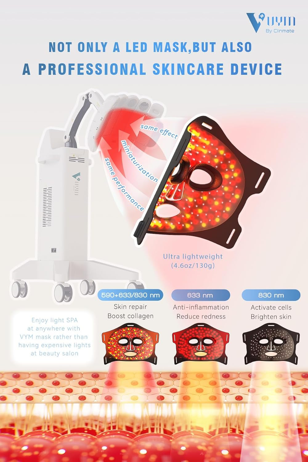 Red Light Therapy Mask, Lightweight 130G Skin Brightening anti Aging Wrinkles Reduction, 292 Leds Professional Infrared Red Light Therapy for Face, Portable LED Facial Skincare Mask Gift Pack