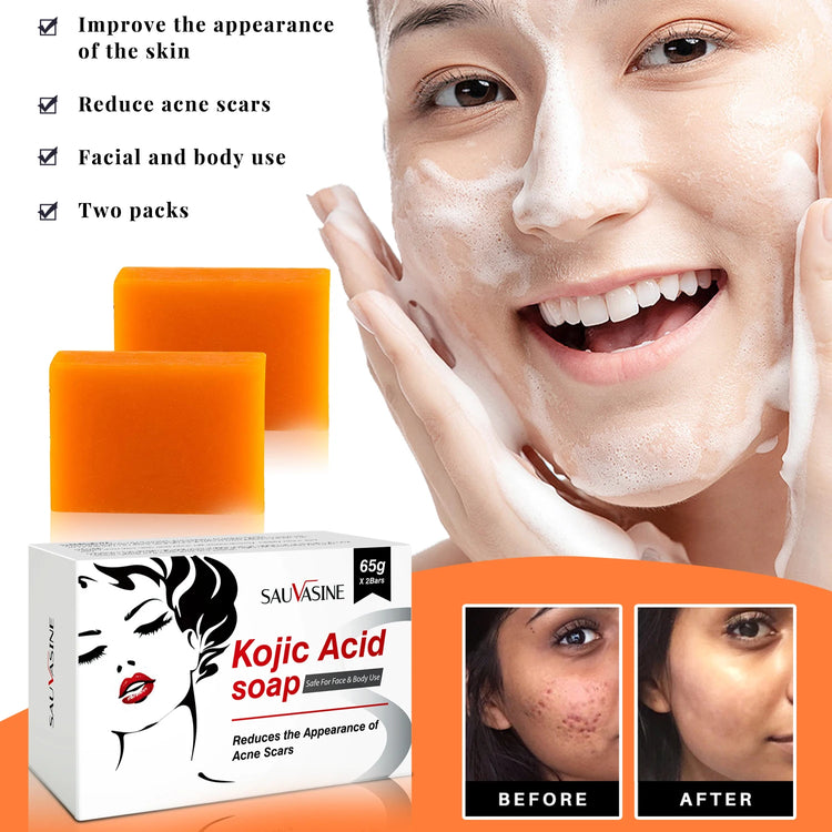 65G X2 Kojic Acid Soap Skin Lightening Even Skin Tone Facial Deep Cleaning Oil Control Moisturizing Skin Care Beauty Health