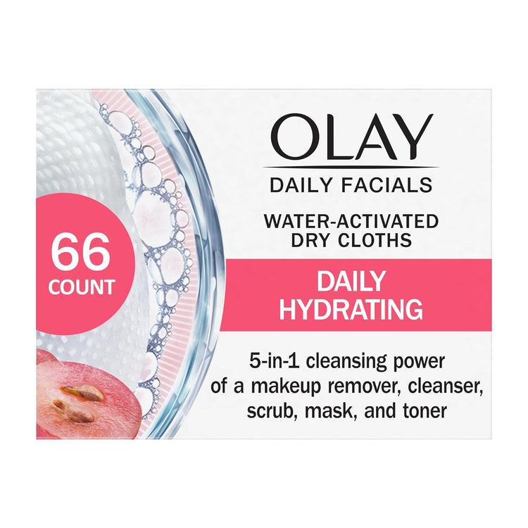 Daily Facials, Daily Clean Makeup Removing Facial Cleansing Wipes, 5-In-1 Water Activated Cloths, Exfoliates, Tones and Hydrates Skin, 66 Count