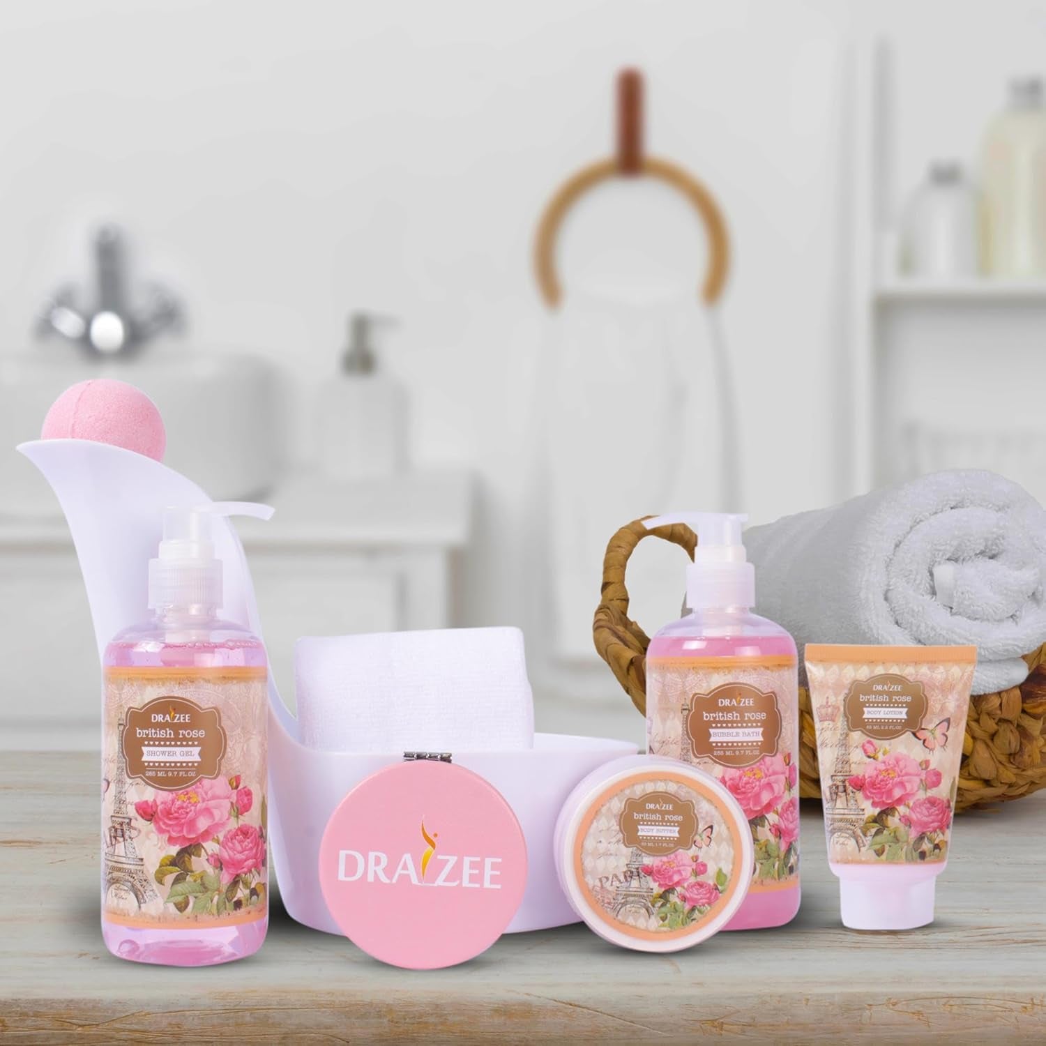 Bath and Body Gift Set - 8 Pcs Luxury Rose Scented Heel Shoe Spa Gift Set for Women - Shower Gel, Bubble Bath, Body Butter, Body Lotion & More - Christmas Gifts for Women, Gift for Mom -