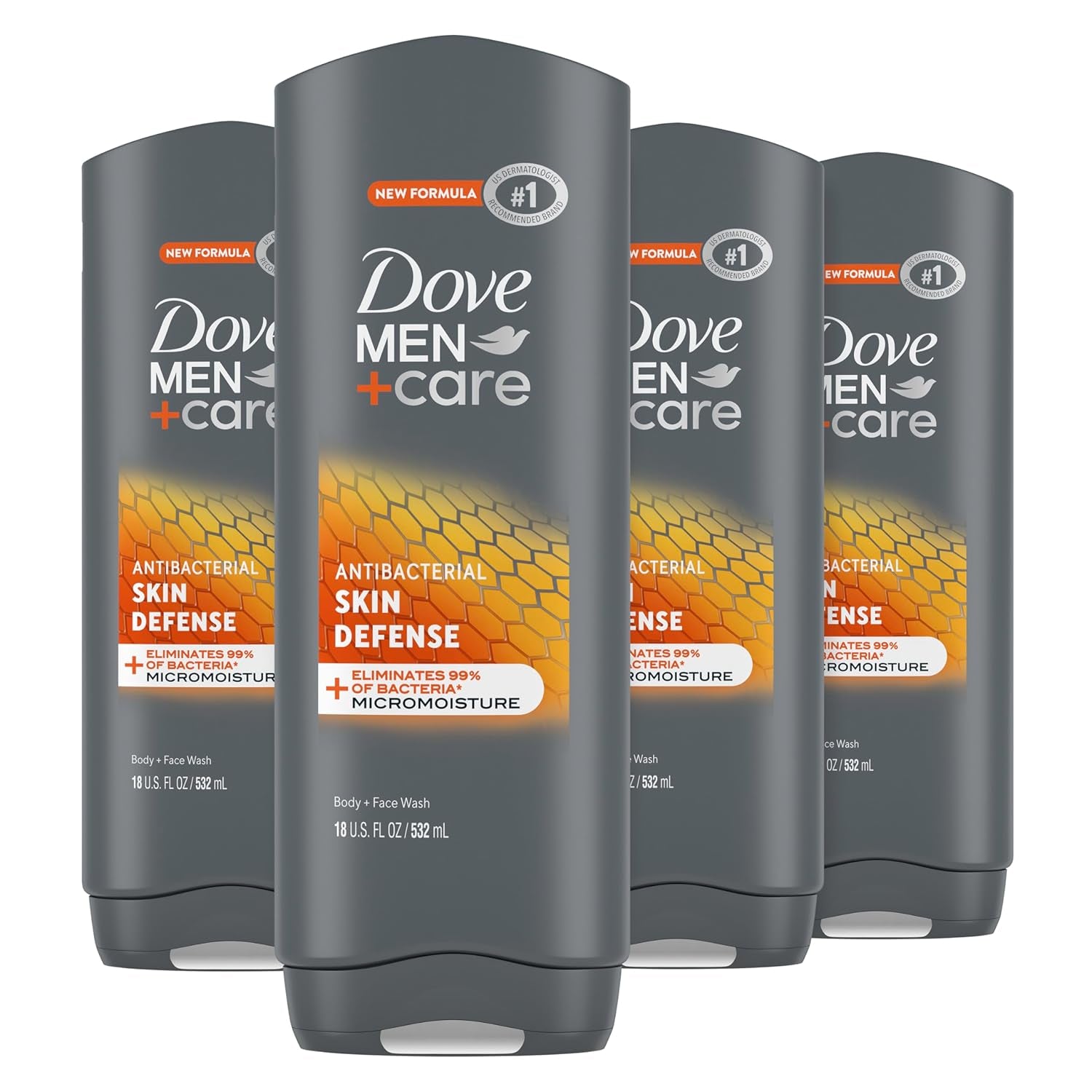 Dove Men+Care Body Wash Skin Defense 4 Count for Smooth and Hydrated Skin Care Effectively Washes Away Bacteria While Nourishing Your Skin 18 Oz