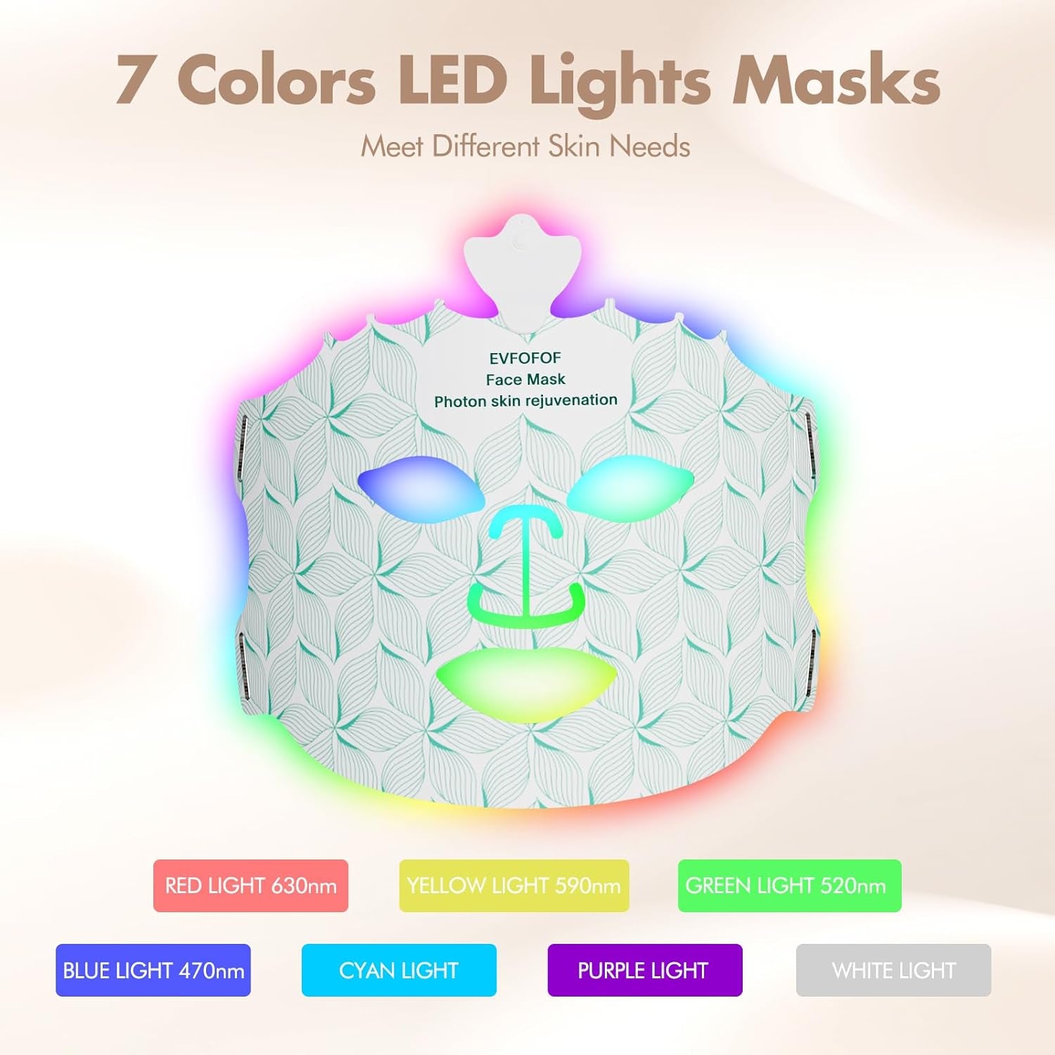 Red Light Therapy Mask for Face, 7 Colors LED Face Mask Light Therapy at Home, Led Face Mask Light Therapy, Green