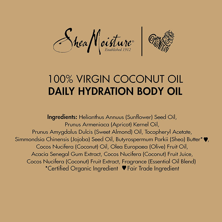 Daily Hydration Body Oil Virgin Coconut Oil for Dry Skin Paraben Free 8 Oz